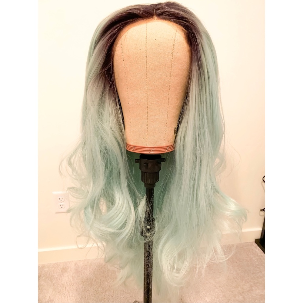 Black, blue ombré lace front wig